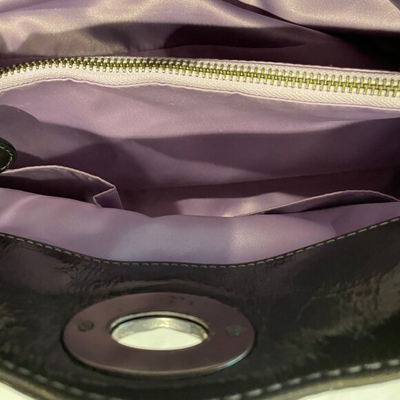 Coach Patent Leather Garnet Turnlock Satchel in Pewter (Style No. 13926) - Picture 13 of 14